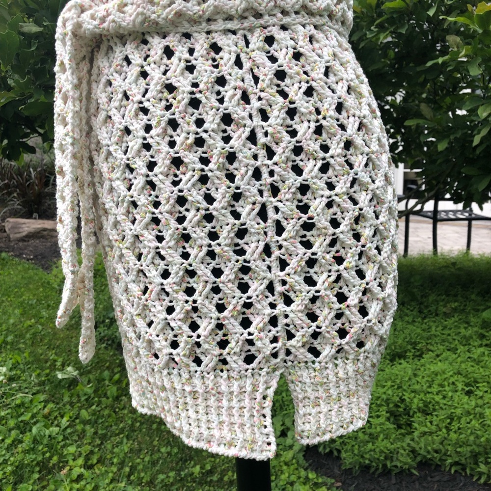 Handmade Crochet Short Sleeve Jux Tunic White XL with Belt - Picture 8 of 10